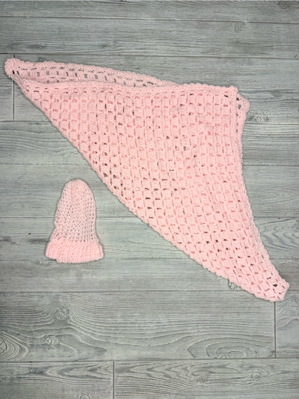New Handmade crochet baby blanket and matching baby hat pink newborn set